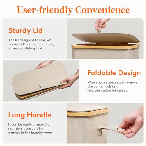 Lifewit Slim Laundry Hamper With Bamboo Handles - Image 5