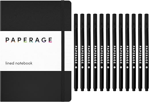 PAPERAGE Lined Journal Notebook, Black, 160 Pages Bundle