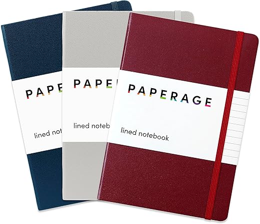 PAPERAGE Lined Journal Notebooks, 3 Pack, Hardcover