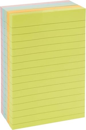 Amazon Basics Lined Rectangular Sticky Notes, Assorted Colors