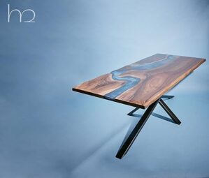 Generic Live Edge Blue Epoxy Table (100×40 in)
