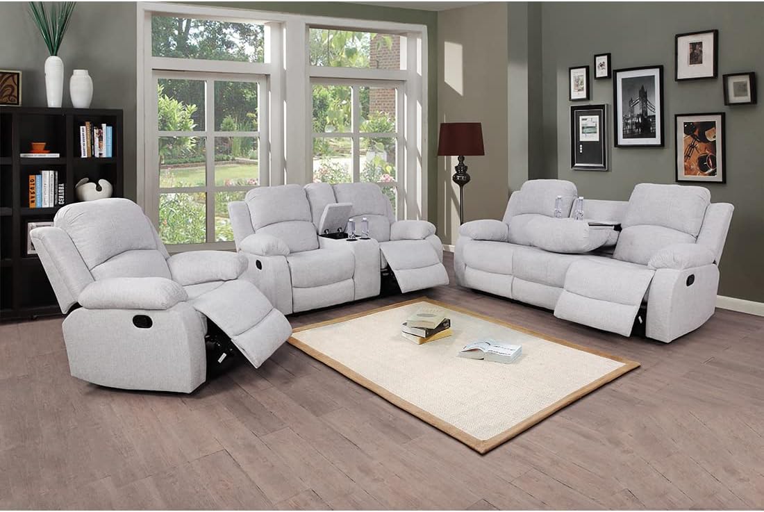 A Ainehome Living Room Grey Microfiber Recliner Sofa Set