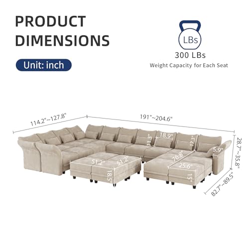 LLappuil Oversized Sectional Sofa Sleeper, Chenille - Image 2