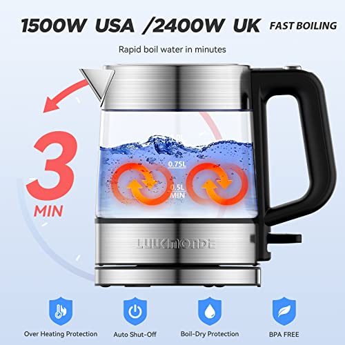 LUUKMONDE Electric Kettle, 1 Liter Glass Boiler - Image 3