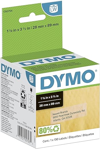 DYMO LW Mailing Address Labels, Clear, 1 Roll