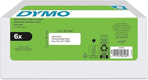 DYMO LW Return Address Labels, 3/4" x 2", 3000 Total
