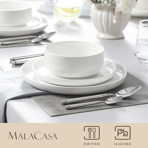 MALACASA 12-Piece Porcelain Dinnerware Set, White - Image 3