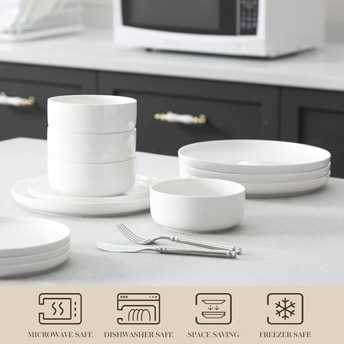 MALACASA 12-Piece Porcelain Dinnerware Set, White - Image 4