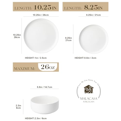 MALACASA 12-Piece Porcelain Dinnerware Set, White - Image 2
