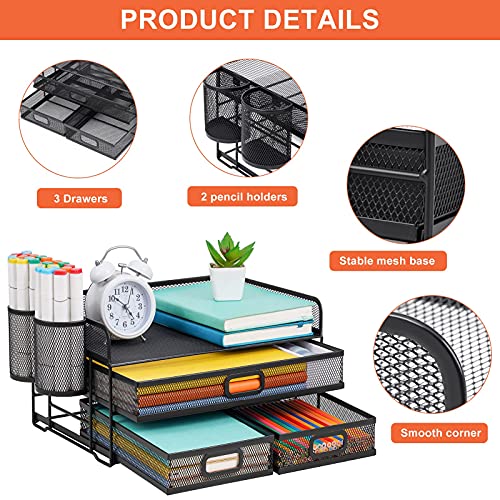 Marbrasse 3 Tier Mesh Desk Organizer with Drawer - Image 3