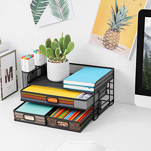Marbrasse 3 Tier Mesh Desk Organizer with Drawer - Image 2
