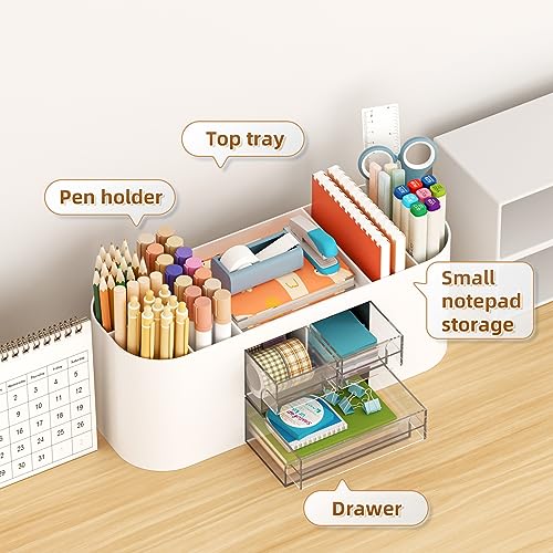 Marbrasse Desk Organizer Pen Holder With Drawers - Image 3