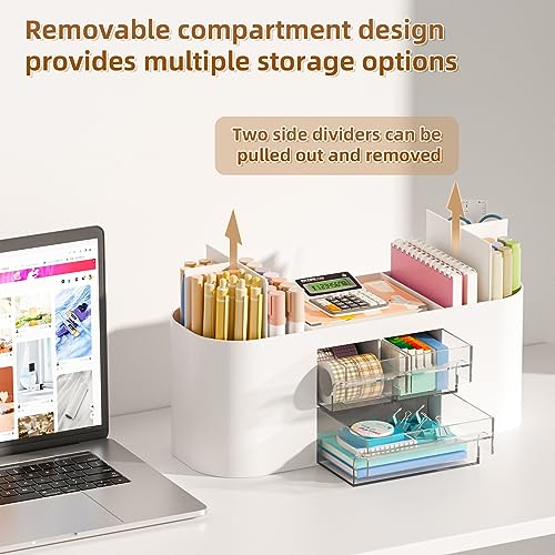 Marbrasse Desk Organizer Pen Holder With Drawers - Image 2