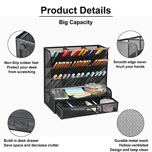 Marbrasse Mesh Desk Organizer, Black Pen Holder - Image 2