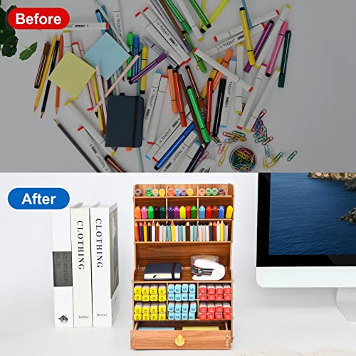 Marbrasse Wooden Desk Organizer B16-Cherry Color - Image 5