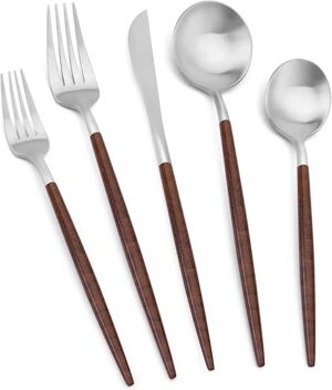 Vanys Matte Silverware Set With Brown Handle