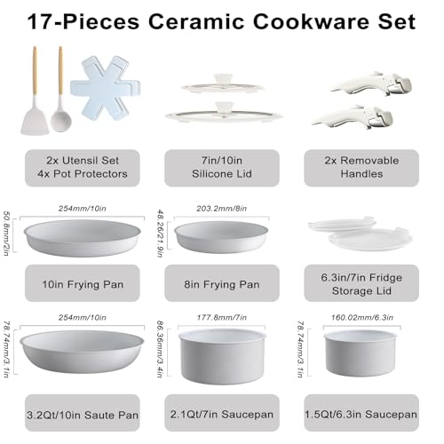 MDHAND Ceramic Cookware Set, 17-Pieces Pots - Image 2