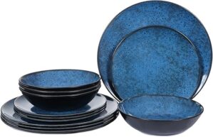Gofunfun Melamine Dinnerware Set, Classic Blue, 12 Pcs