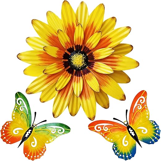 Meduofon Metal Flowers And Butterfly Wall Art