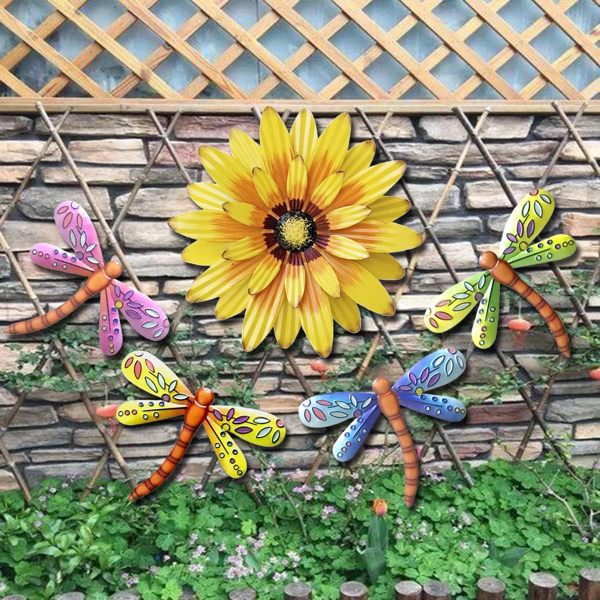 XIUDEEN Metal Flowers Outdoor Wall Decor Set