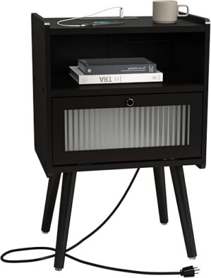 SOOWERY Mid Century Nightstand With Charging Station