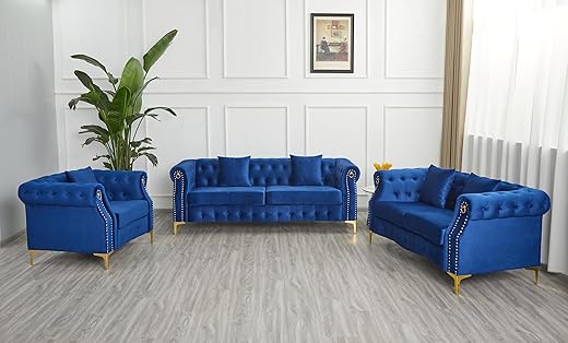MODCART Mid-Century Velvet Sofa Set, 3 Pieces