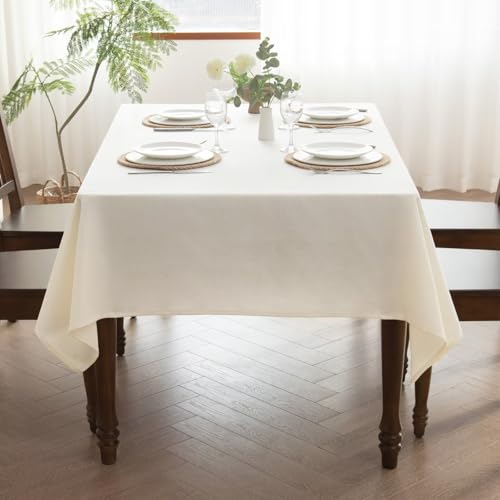 MikiUp Faux Linen Beige Tablecloth 60 x 84 - Image 3