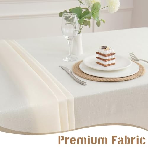 MikiUp Faux Linen Beige Tablecloth 60 x 84 - Image 4