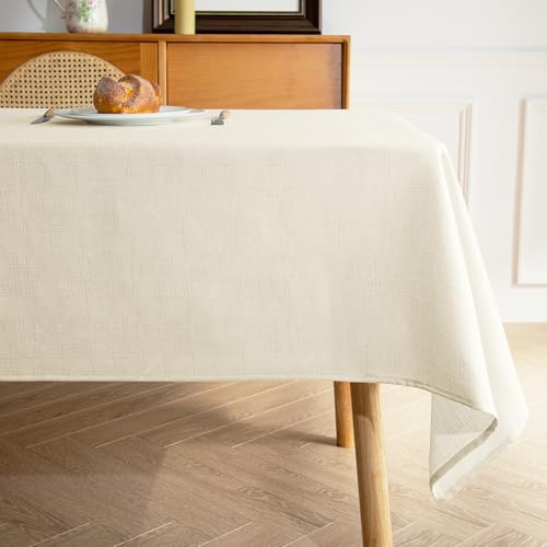 MikiUp Faux Linen Beige Tablecloth 60 x 84 - Image 2