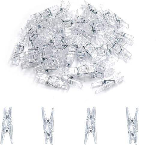 GALIREN Mini Transparent Plastic Clips, 128 Pieces