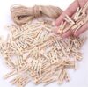 LOTIMOYIA Mini Wooden Clothespins With Jute Twine