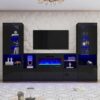 AMERLIFE Modern High Gloss Fireplace TV Stand Set