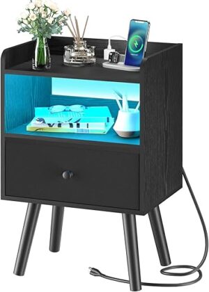Yoobure Modern Nightstand With LED Lights & USB