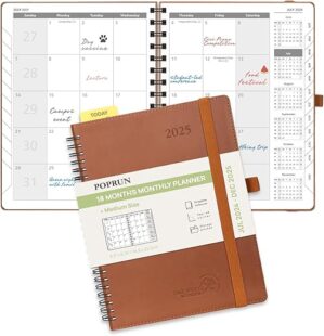 POPRUN Monthly Planner 2024-2025 Spiral Bound