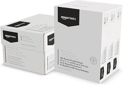 Amazon Basics Multipurpose Copy Printer Paper, 1500 Sheets