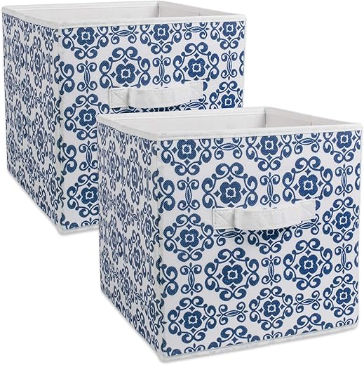 DII Nautical Blue Polyester Scroll Storage Bin