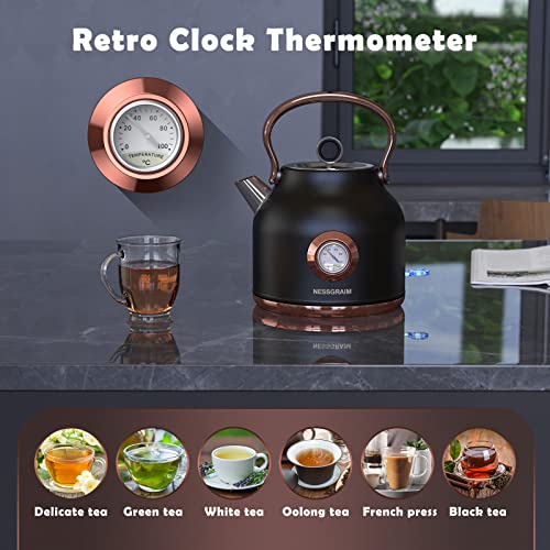 NESSGRAIM Retro Electric Kettle, 1.7L Stainless Steel - Image 4