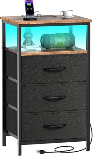 Kinembold Nightstand With Charging Station And Drawers