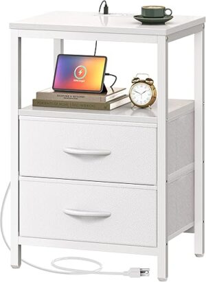 Huuger Nightstand With Charging Station And Drawers