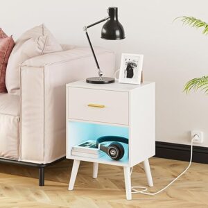 Aienvey Nightstand With Charging Station And LED