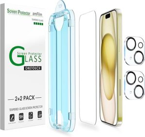 amFilm OneTouch 2+2 Pack iPhone 15 Screen Protector
