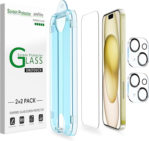 amFilm OneTouch 2+2 Pack iPhone 15 Screen Protector