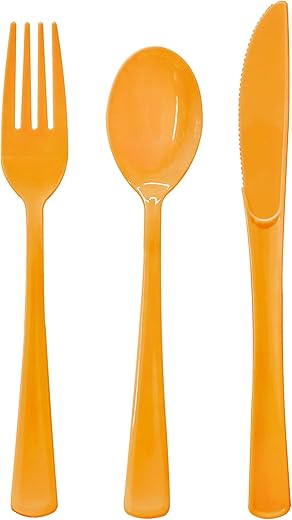 joy akkess Orange Plastic Silverware Set, 150 Pcs
