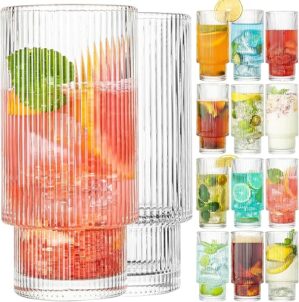 wookgreat Origami Style Glass Cups, 16oz, 12 Pcs