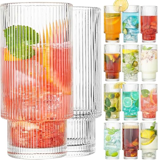 wookgreat Origami Style Glass Cups, 16oz, 12 Pcs