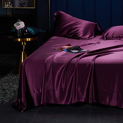 Orose Silk Bed Sheets Set, 25 Momme, Purple - Image 2