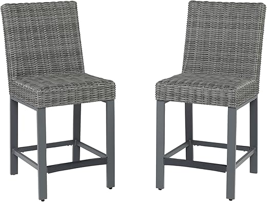 Signature Design by Ashley Outdoor Palazzo Resin Wicker Tall Barstool, Gray