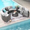 SUNSITT Outdoor Patio 11-Piece Half-Moon Sectional Sofa Set