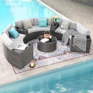SUNSITT Outdoor Patio 11-Piece Half-Moon Sectional Sofa Set