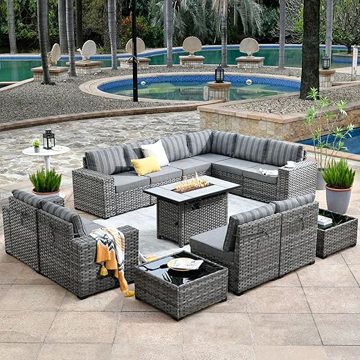 HOOOWOOO Outdoor Patio Sofa Set With Fire Pit